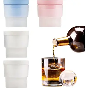4 Pcs Ice Ball Maker, 2.5 Inch Ice Spheres Mold,Round Ball ice Cube Mold for Whiskey Cocktails Juice Beverages Bourbon,Old Fashioned Clear Ice Cube Mold Silicone Freezer Press