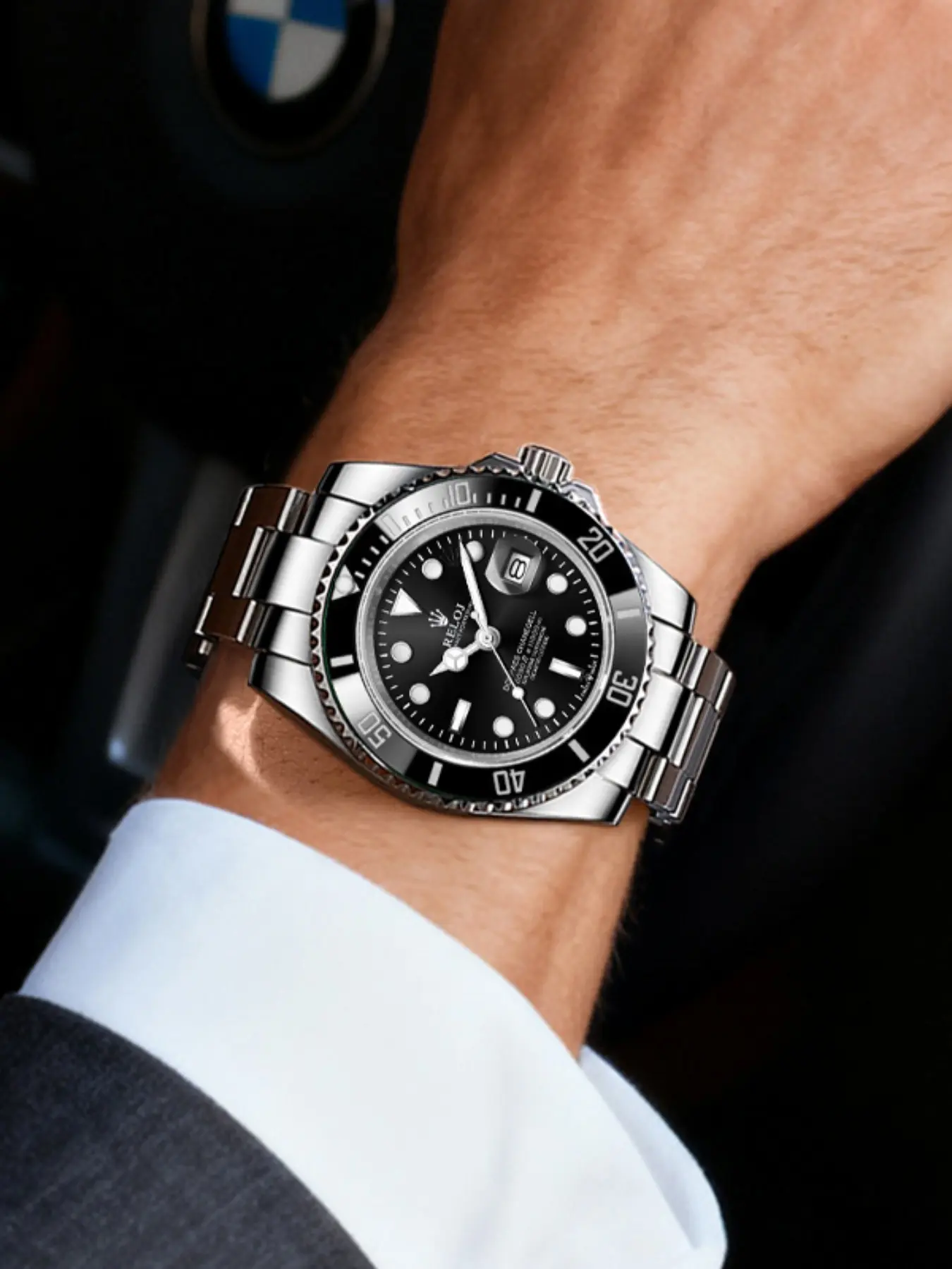 Water Ghost Series Diver Automatic Movement Watch Men, Waterproof Luminous Calendar Luxury Business Quartz Analog Wristwatch, Butterfly Buckle Strap, High End Stainless Steel Watch