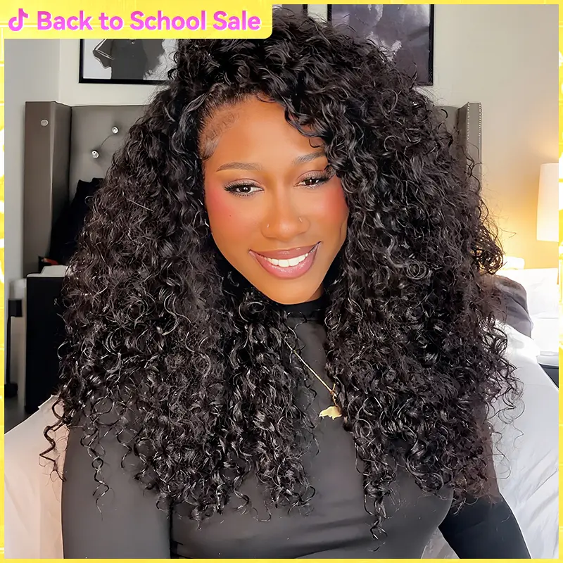 Vshow Water Curly 3 In 1 Half Wigs Glueless Human Hair Wigs With Drawstring Burmese Curly Pull and Go Wigs 250% Density Flip Over Glueless Half Wig Beginner Friendly Spiral Curly End Wigs