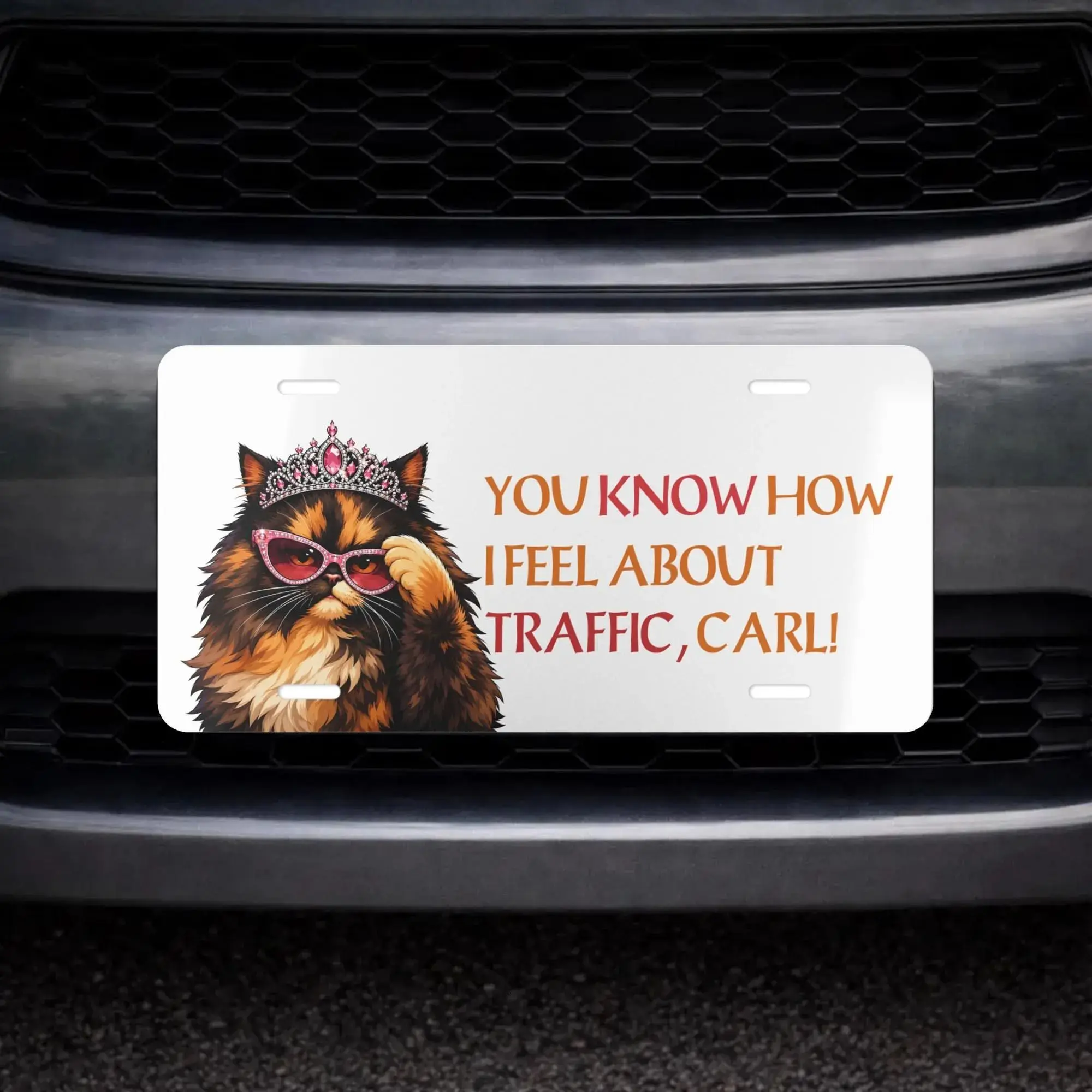 Funny Traffic Cat License Plate, Sassy Cat Vanity Plate, Aluminum Front License Plate, Cat Lover Gift, Humorous Car Tag, Cute Animal Car Accessory