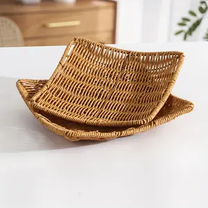 2PC/SET Handwoven Rattan Storage Basket - Also Serves as Rattan Tray, Picnic Basket, Bread Tray, Food Tray, Fruit Tray, Cake Tray, Clutter Organizer, and Kitchen Decoration