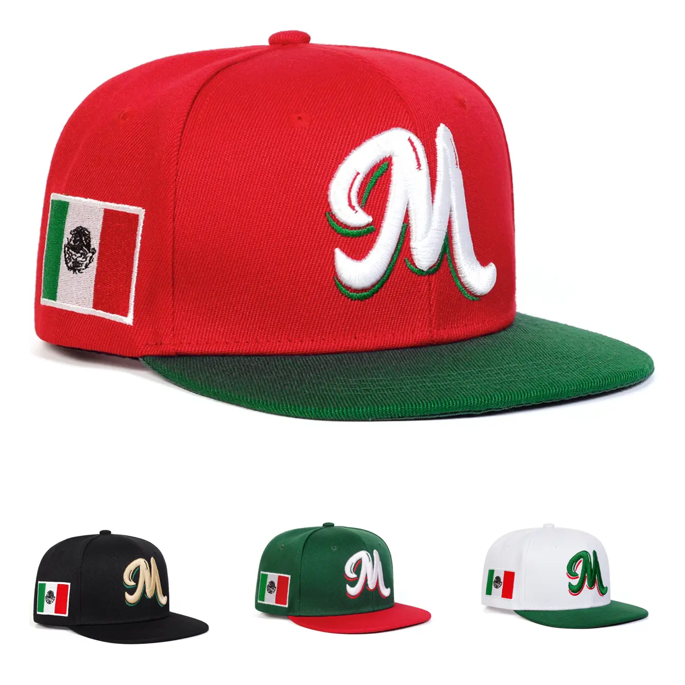 Unisex M Embroidery Mexican Flag Mesh Cap, Adjustable Hip-hop Baseball Hat for Spring Summer Outdoor Casual Wear