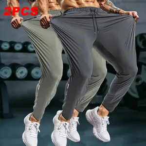 Men’s summer 3-piece ice silk pants set featuring lightweight stretch quick-dry design, suitable for running, climbing, and outdoor activities; cool and breathable athletic fashion style