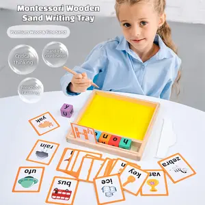 Montessori Wooden Sand Writing Tray for Kids with Spelling Cards - Alphabet Learning Toy, Educational Homeschool Preschool Must Haves, Sensory Toys for Autism & Toddler Writing Practice, Christmas Gift Idea, New Year, Birthday Gifts