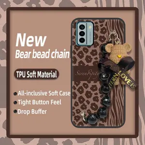 soft case Skin-friendly feel Phone Case For Nokia G22 silicone Waterproof Simplicity Cartoon cute Dirt-resistant Bear bracelet Back Cover protective case Black pearl pendant