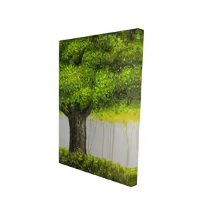 360 Stand Big Green Tree Contemporary Canvas Wall Print, 24X36" in. Nature Artwork, Home Decor Wall Art for Gifting, Artistic