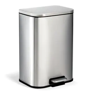 Stainless Steel Trash Can with Soft Close Lid Fingerprint Proof Step Garbage Can Rectangular Slim Waste Basket with Removable Inner Bucket Recycle Bin Trash Can for Kitchen Bathroom Bedroom Office Home 13 Gallon 50L
