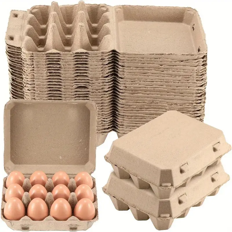 25PCS 3×4 Natural Pulp Egg Cartons, Each Holds 12 Eggs, Reusable Egg Storage Containers, Small Pet Enrichment Toys, Perfect for Home Kitchen and Farm Use, Ideal for Collecting and Storing Fresh Eggs
