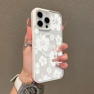 Premium Magnetic Case for iPhone11 12 13 14 15 16 17 promax Simple White Flowers cased MagSafe Ready, Anti-Fall, Springtok and Ultra-Thin Design  Perfect for Everyday Use Protector Screen Protector.QXE326.designer,case