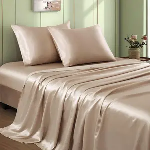 3pcs Beige Sheets Twin Size Bed Set, 15 Inch Deep Sheet Set, Soft Bedding Set Cooling & Luxury Bed Sheets, 1 Fitted Sheet + 1 Flat Sheet + 1 Pillowcase