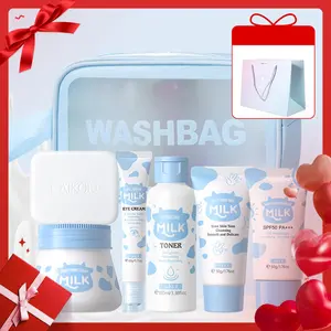 Milk Skincare Set, Including Soap, Toner, Eye Cream, Face Cream, Sunscreen, Hand Wax, Cleaning Bag, Skin Care Kit for Women & Men, Body Care Sets