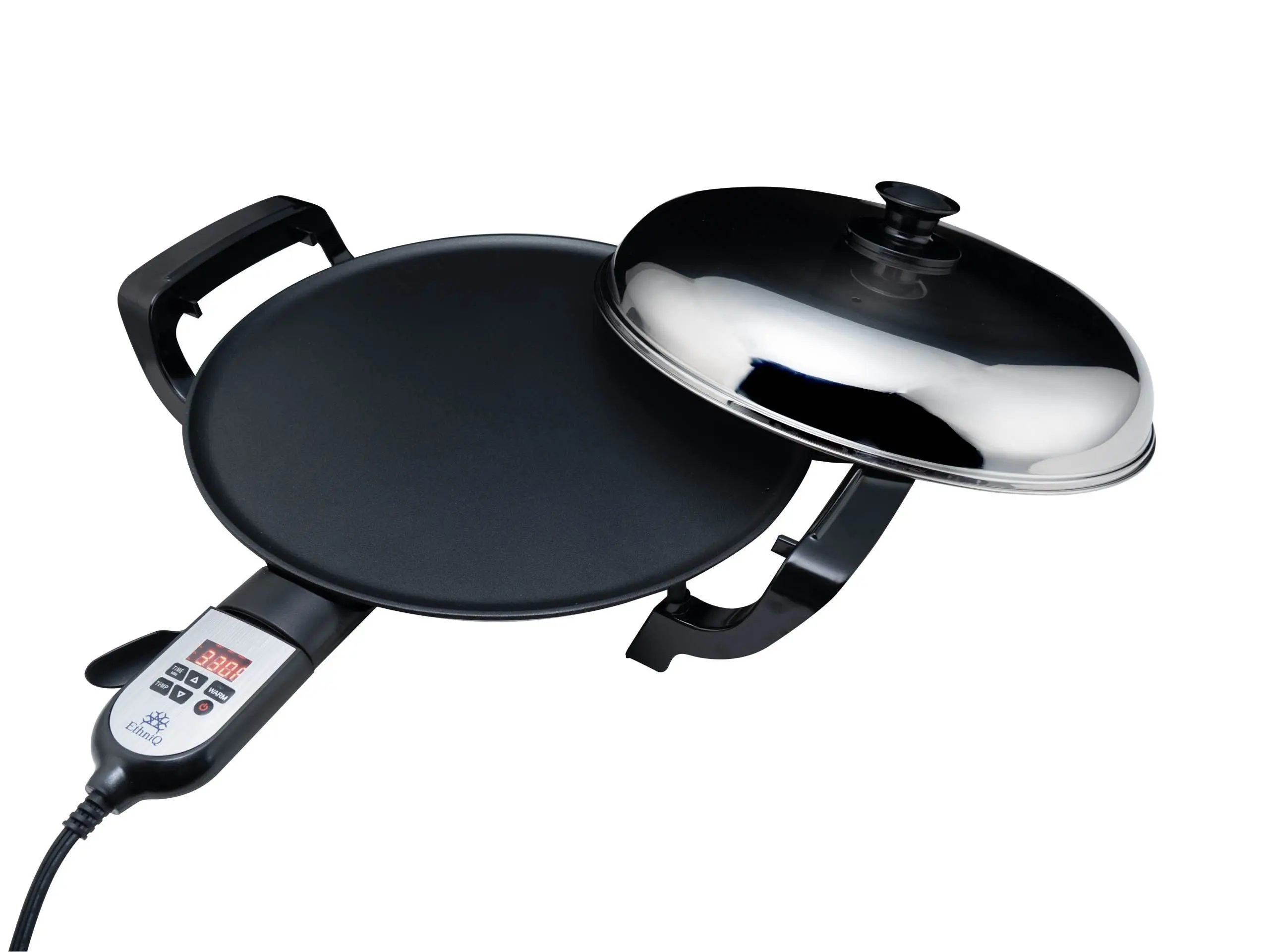 ETHNIQ 16-in Round Electric Tabletop Nonstick Coating Griddle - Digital Temperature Control, Even Heating, Teff Maker for Ethiopian Injera, Griddle Cooking for Beginners