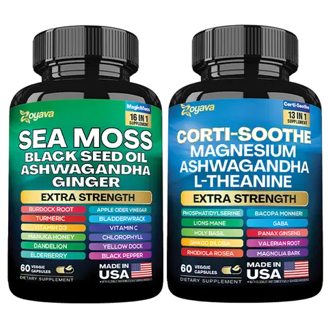 Ocean Calm Bundle: Zoyava Cortisol & Sea Moss All-in-One Multivitamin Combo - Made in USA with Extra Strength Ingredients