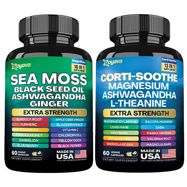 Ocean Calm Bundle: Zoyava Cortisol & Sea Moss All-in-One Multivitamin Combo - Made in USA with Extra Strength Ingredients Ocean Calm Bundle: Zoyava Cortisol & Sea Moss All-in-One Multivitamin Combo - Made in USA with Extra Strength Ingredients