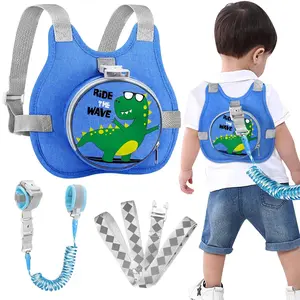 Mother's Day Gift  Toddler Safty Harness Leash + Reflective Anti Lost Wrist Link, Cute Dinosaur Kid Walking Harness with Leashes, Foldable Child Restraint Belt Pocket Tether Hold Baby Boy Close for Outdoor Travel