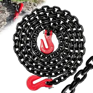 G80 Transport Binder Chain 5/16 Inch10 Foot|Wll 4900 lbs Tow Chain with Heavy Duty|Trailer Safety Lifting Chain Holder with Clevis Grab Hooks| Tie Down Binding Equipment (Oiled Black)