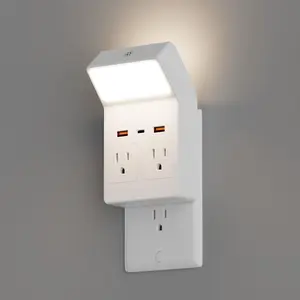 Wall Mounted Socket with Night Light, 4 AC Outlets & 3 USB Ports (1 USB-C) Wall Charger, Multi Plug Outlet Extender Power Strip for Home, Office, Bedroom, Dorm