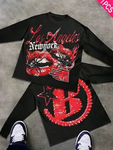 Unisex Spider Print Casual Fitted Long Sleeve Top, Comfortable Street Style for All Seasons, Trendy Graphic Design, Streetwear