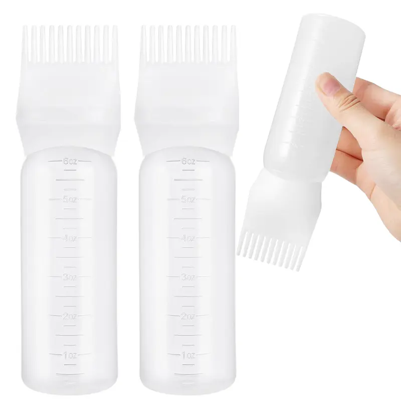 6Oz Root Comb Hair Dye Oil Applicator Bottles for Scalp, White | Plastic Squeeze Bottle Dispenser with Graduated Scale, Comb Tip Applicator For Hair Coloring and Scalp Oiling, Home Salon Use