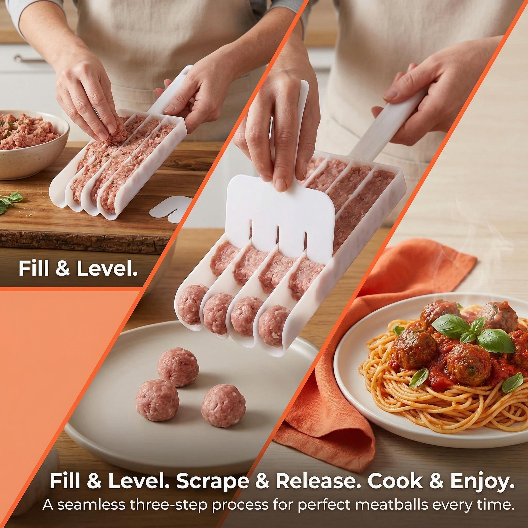 Kitchen Meatball Maker, 1 Count Manual 4-grid Non-stick Meatball Maker, Kitchen Gadgets Supplies Cookware Pans-MM