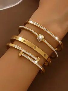 4 Piece Stainless Steel Bracelet Set, Adjustable Bangle Jewelry, Elegant Light Luxury Design, Perfect Gift for Friends and Lovers, Party and Birthday Present