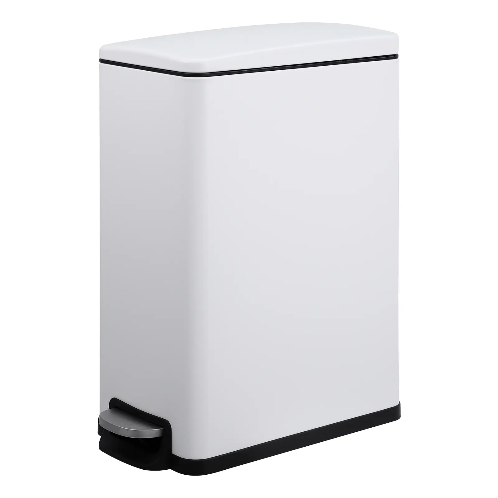 🗑️ Slim 12-gal step can in clean white — soft close, fingerprint-proof, dog-proof. Fits where bulky bins can't.