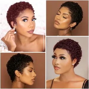 Layered Short Loose Wave Pixie Cut Human Hair Wig for Women Natural Black Colored Human Hair Wig with Bangs Remy Peruvian Human Hair Wig Rose Net Full Machine Made Holiday Wear Party Wear