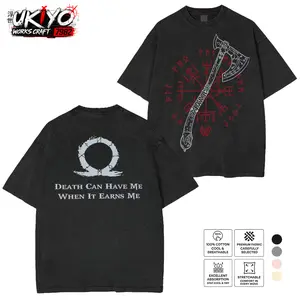 God of War Ragnarok Graphic Tee Oversized Vintage Washed T-Shirt Men Women Leviathan Axe Viking Compass Norse Rune Quote Tshirt Heavyweight Cotton Gamer Merch Gift