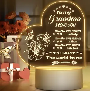 Gifts To My Grandma Night Light Lamp, Mothers Day Gifts for Grandma Nana Birthday Gift from Grandkid Grandchildren, Presents for Grandmather Granny Granparent Arcylic Night Light Room Decartion