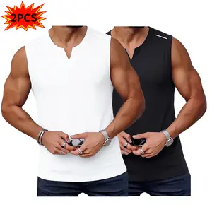 TOOTD new arrival — men’s fitness tank top set — slit design, casual soft sleeveless muscle T-shirt fitness T-shirt, menswear crew neck basketball shirt, high-stretch solid-color sports tank top | 140+ GSM | true sizes