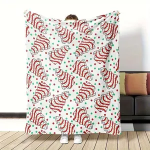 Christmas Tree 1-Piece Polyester Fabric Blanket - Festive Look, Soft Touch, Christmas Holiday Tree Design, Machine Washable, Multi-Size, Suitable for Bedroom & Living Room Textile Decoration, One-Piece