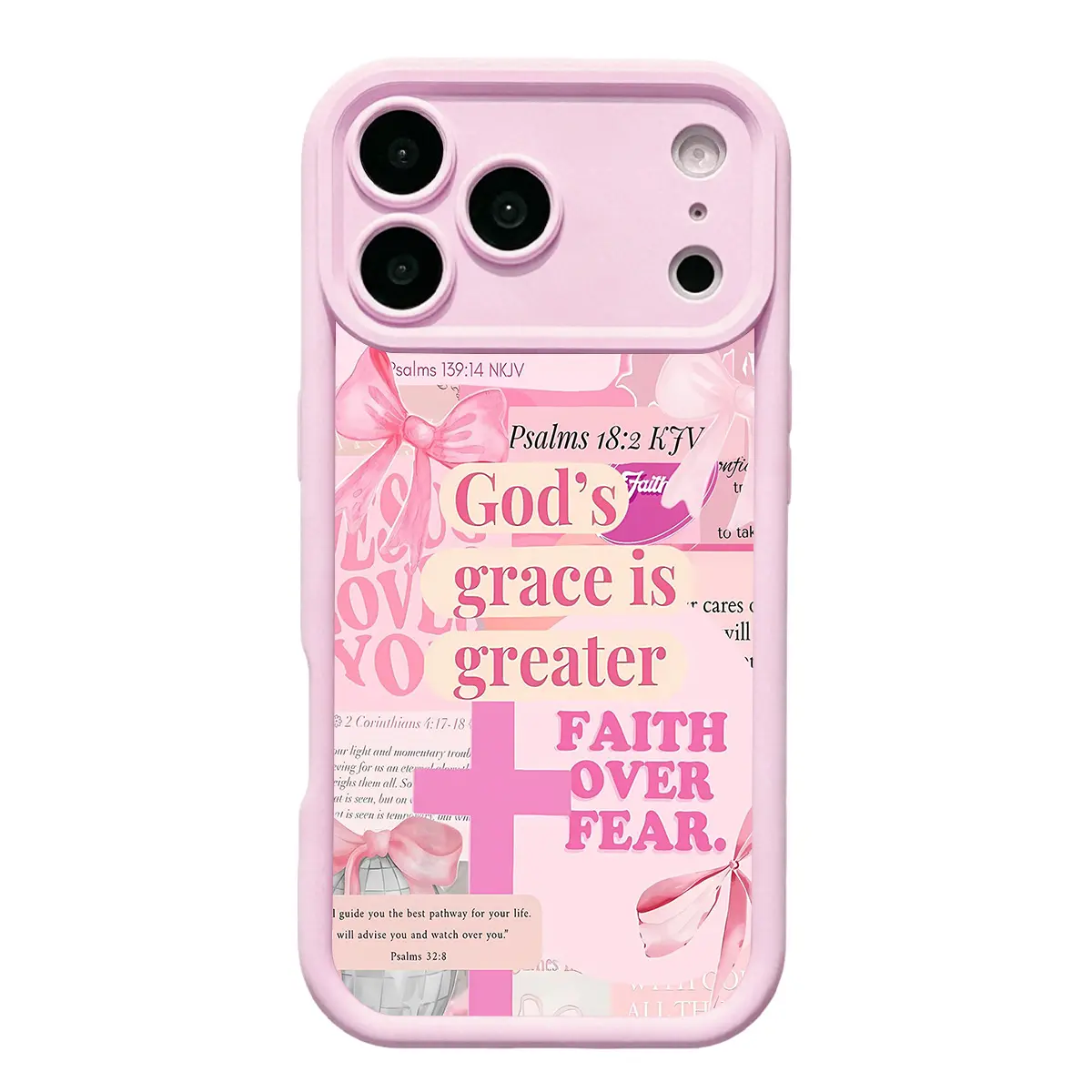 Christian Blush Pink Aesthetic God's Grace Bible Verse Phone Case for iPhone 17-11 Pro Max/Plus/Air, Shockproof Soft Silicone Casing, Durable Anti-Scratch Accessory for Smartphone, Handheld, Cellphone Devices, Teen Girl Gift, Religious, TYJT260528011