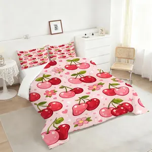 2/3Pcs Whimsical Cherry Blossom Comforter Set, Cute Pink Floral Bedding Set, Cozy Quilt with Hearts & Star Accents, Perfect for Romantic Bedroom Decor, Cheerful & Vibrant Design for a Sweet Aesthetic 1 or 2 Pillowcase No Pillow Core