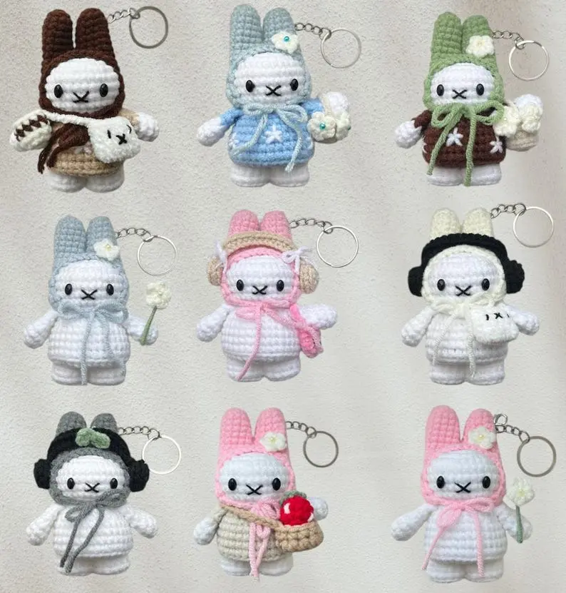 Bunny Miffy Handmade Crochet Lifestyle Keychain Bag With Charm, handmade Miffy Keychain crochet, Gift For Her, Handmade crochet Keychain