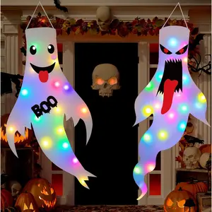 Halloween Decorations Outdoor Indoor 2 Pack Light Up Hanging Ghost Decor with LED Lights for Yard Porch Garden Lawn Party