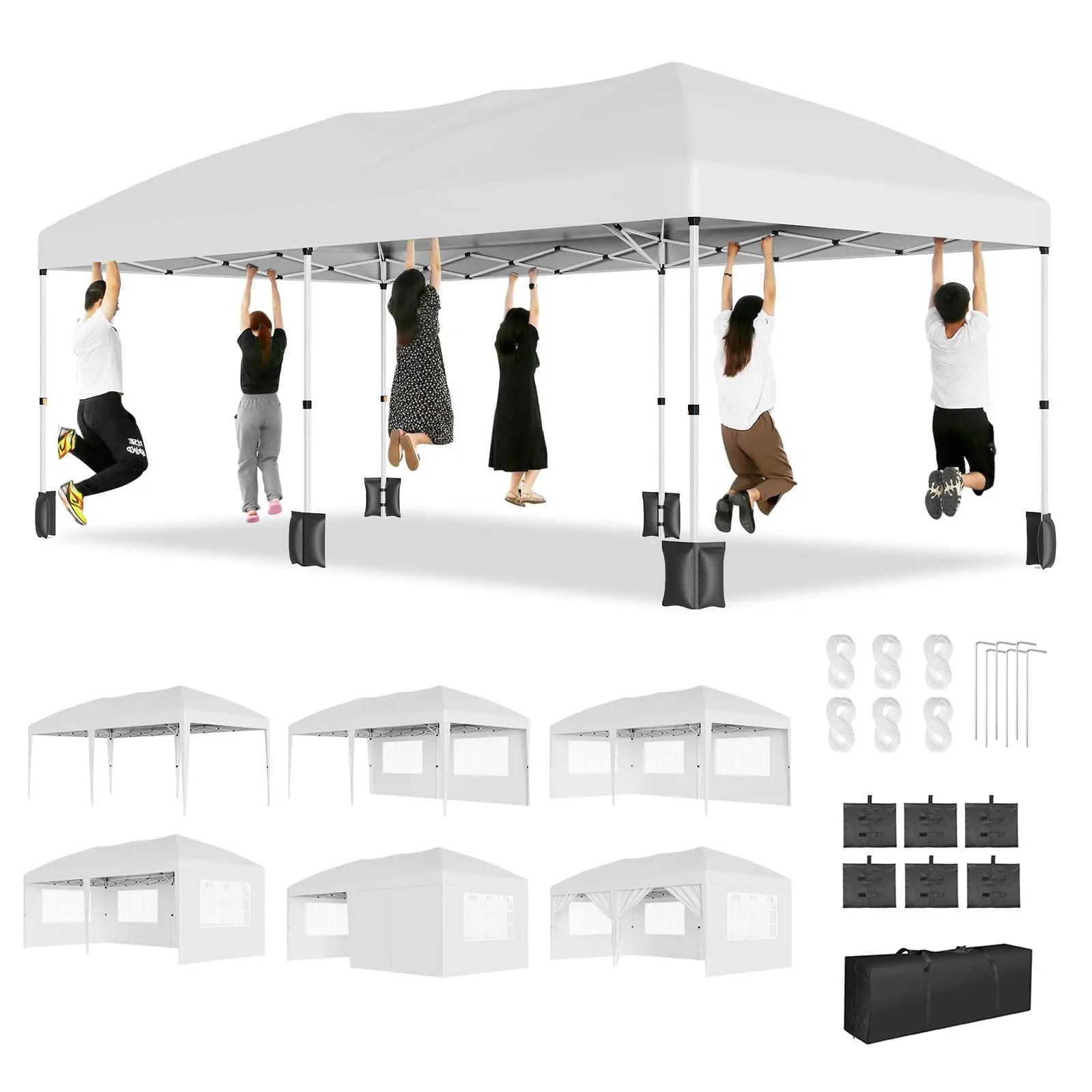 Heavy Duty Pop Up Canopy Tent - 10x20FT Commercial Outdoor Gazebo - Waterproof & Windproof - 6 Removable Sidewalls - Quick Event Shelter Wedding Party - Includes Carry Bag Sandbags