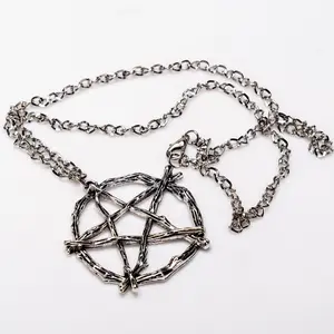 Stainless Steel Pentagram Necklace - Unisex, Metal Coating, Casual Style, Short Chain & Link Design, Symbolic Accessory