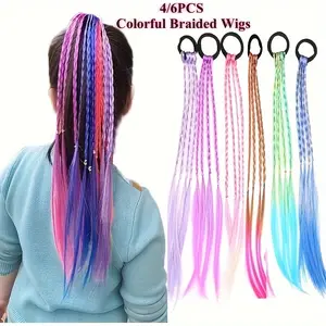 🌈   6-Pack Rainbow Braided Wigs for Girls - Magical Unicorn Vibes! 🦄 ✨   Soft Polyester Ponytails with Elastic Bands for Kids' Birthdays, Cosplay & TikTok Dance Challenges 🎀 # Y2KSwag2025 # RainbowHairMagic # KidsHairHack # TikTok Shop # UnicornCore"