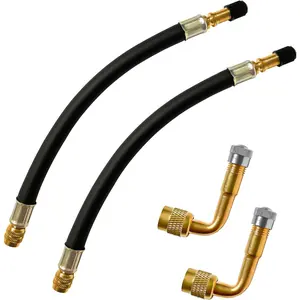 Valve Stem Extension, 2pcs 8.25 Inch Flexible Tire Valve Extender with 2pcs 90 Degree Brass Tire Valve Extension Adaptors, for Universal RV Cars Truck Motorcycle Bike Scooter