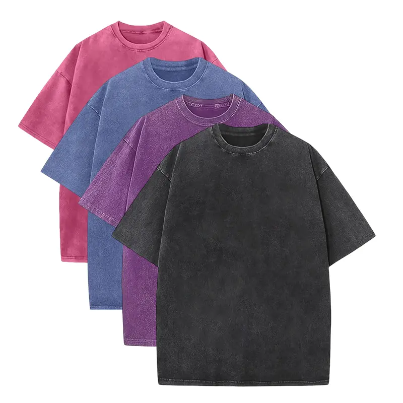 Men's 1/4 Pack Oversized Cotton Vintage Heavyweight Round Neck Short Sleeve Plain Streetwear T-Shirts, Gym Workout Acid Wash Baggy Menswear Tees