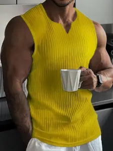 Men's Ribbed Knit Tank Top, Stylish V-Neck Sleeveless Shirt, Slim Fit Quick Dry Vest for Gym, Bodybuilding and Fitness, Sport Vests, Sports Apparel, Workout Gym Clothing