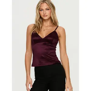Lunetta Picot Trim Cami Top Burgundy
