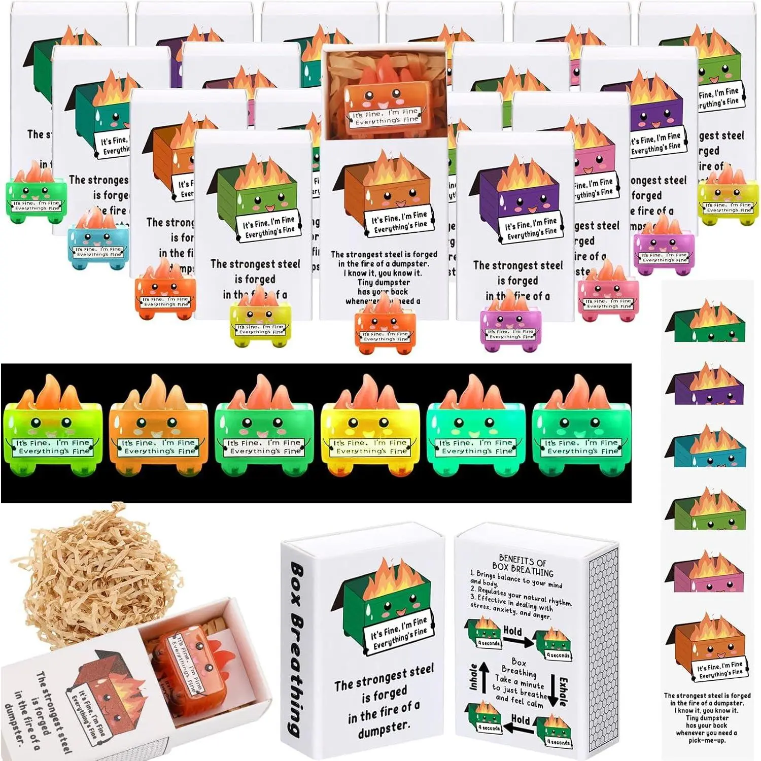 24 Sets Employee Appreciation Gifts for Coworker Emotional Positive Affirmation Gift Box Glow in The Dark Dumpster Ornament Fire with Fine Cards Women Volunteer Staff(Inspirational)
