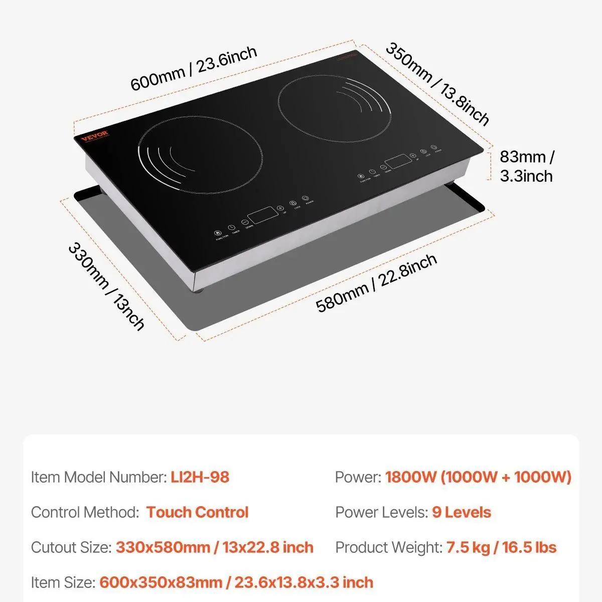 2 Burner --1800W 【 24 inch】