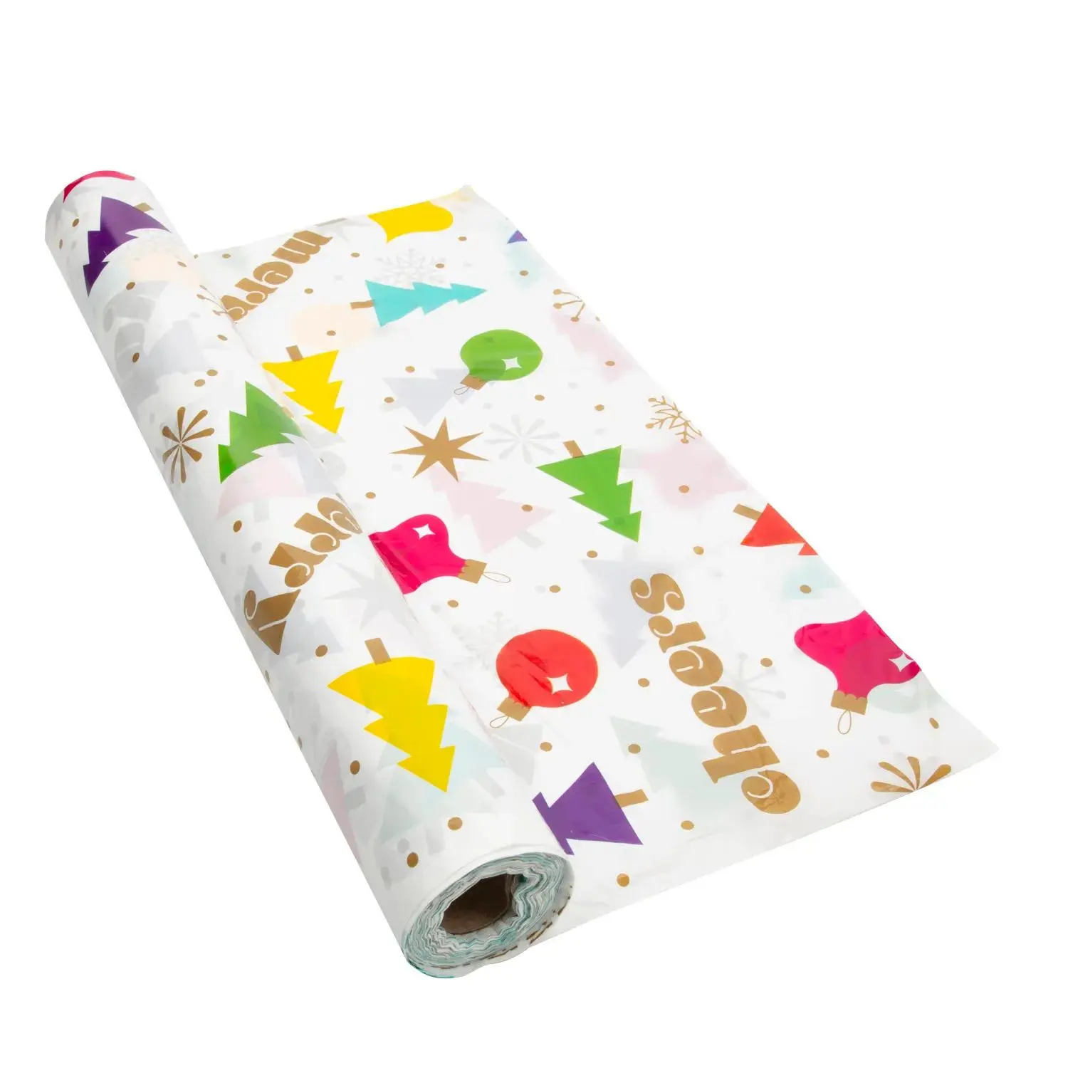 40" x 102 Ft. Merry & Bright Christmas Party Disposable Plastic Tablecloth Roll