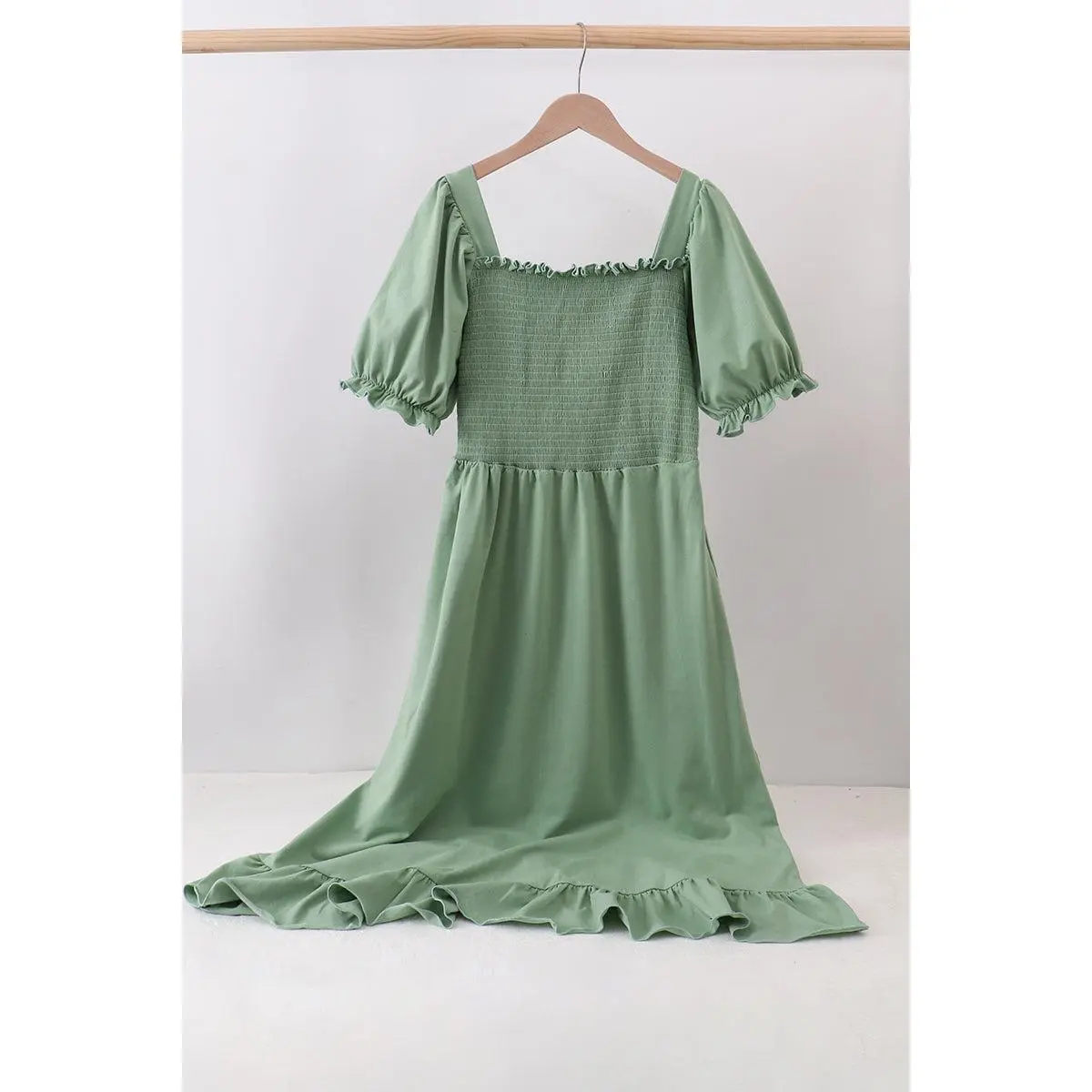 Sage smocked mom dress