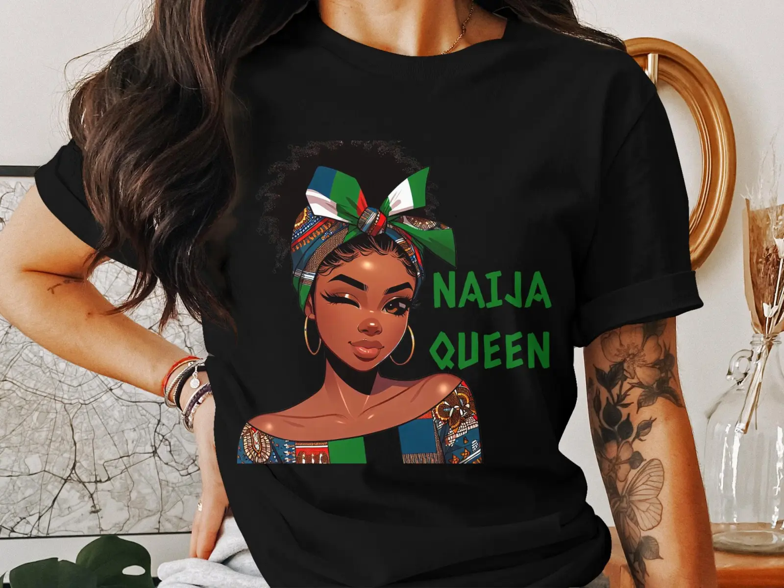 African Queen Graphic Tee, Naija Queen T Shirt, Stylish Headwrap Shirt, Nigerian Pride Top, Afrocentric Fashion Tee, Wink Face Design