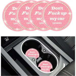 4 count Bling  Cup Coaster, 2.75 Inch Anti-Slip Cup Holder Insert Coasters, Universal  Rhinestone Auto Drink  Cup Mat, Interior  Accessories for Women Girls (Pink)