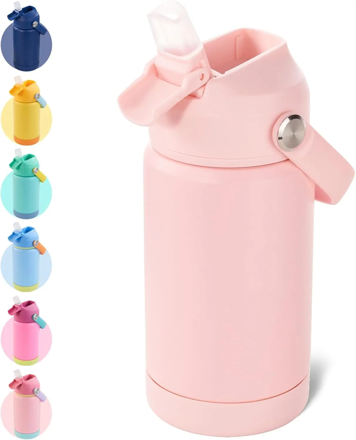 12oz Kids Water Bottle, Stainless Steel Insulated Water Bottle for Kids, Toddler Cup With Straws Leak-proof, Toddler Water Bottles for School Boys Girls, BPA Free, Pink