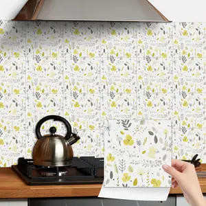 6/20 Pieces Enhanced Adhesive Thickened Matte Peel-and-Stick PVC Floor Stickers, Waterproof and Moisture-Proof Yellow Floral Tile Decals, Backsplash Stickers for Home Renovation - Perfect for DIY Decoration of Kitchens, Bathrooms and Laundry Rooms